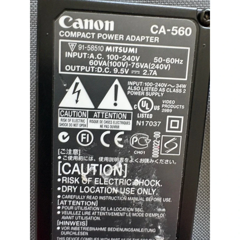 Canon CA-560 Compact Power Adapter 9.5V 2.7A AC Charger for Camcorders Black